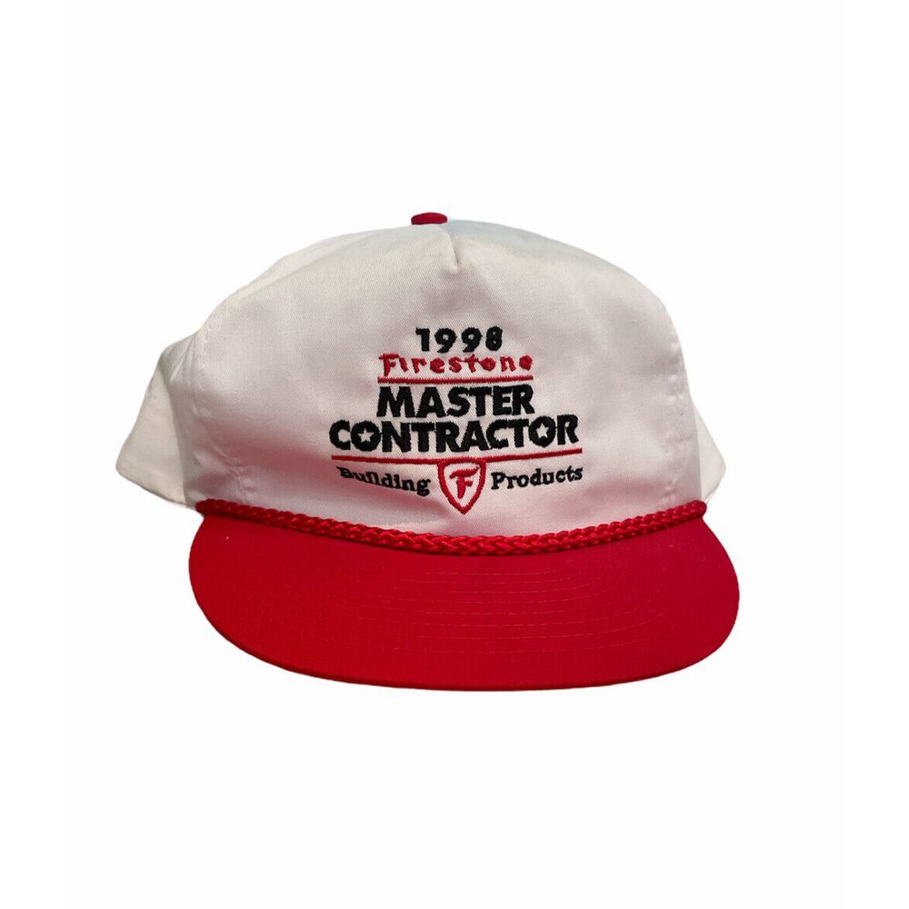 Vtg Firestone 1998 Master Contractor Red/White‎ Nissun Tag Snapback Cap Hat euc